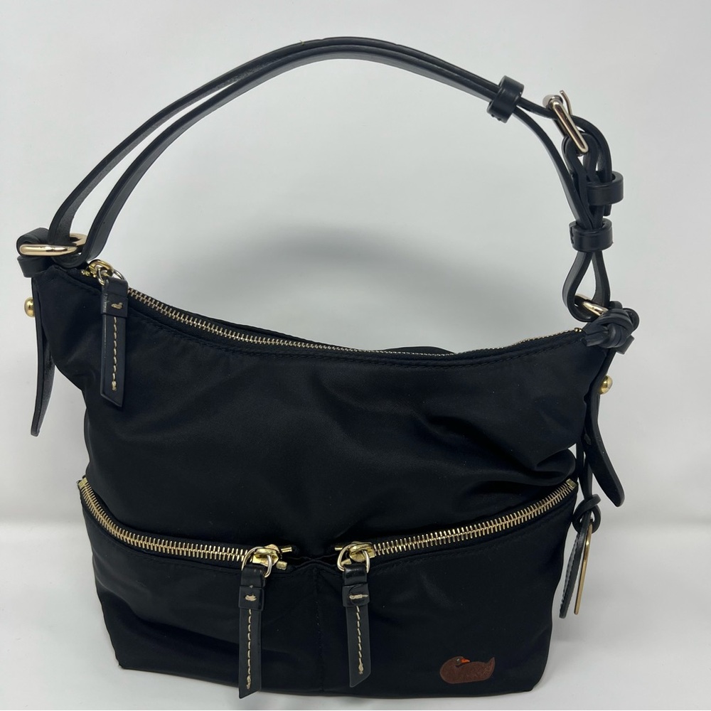 Dooney & Bourke Black Erica Hobo Purse 1975 Nylon Small Vtg Shoulder Bag FLAWS